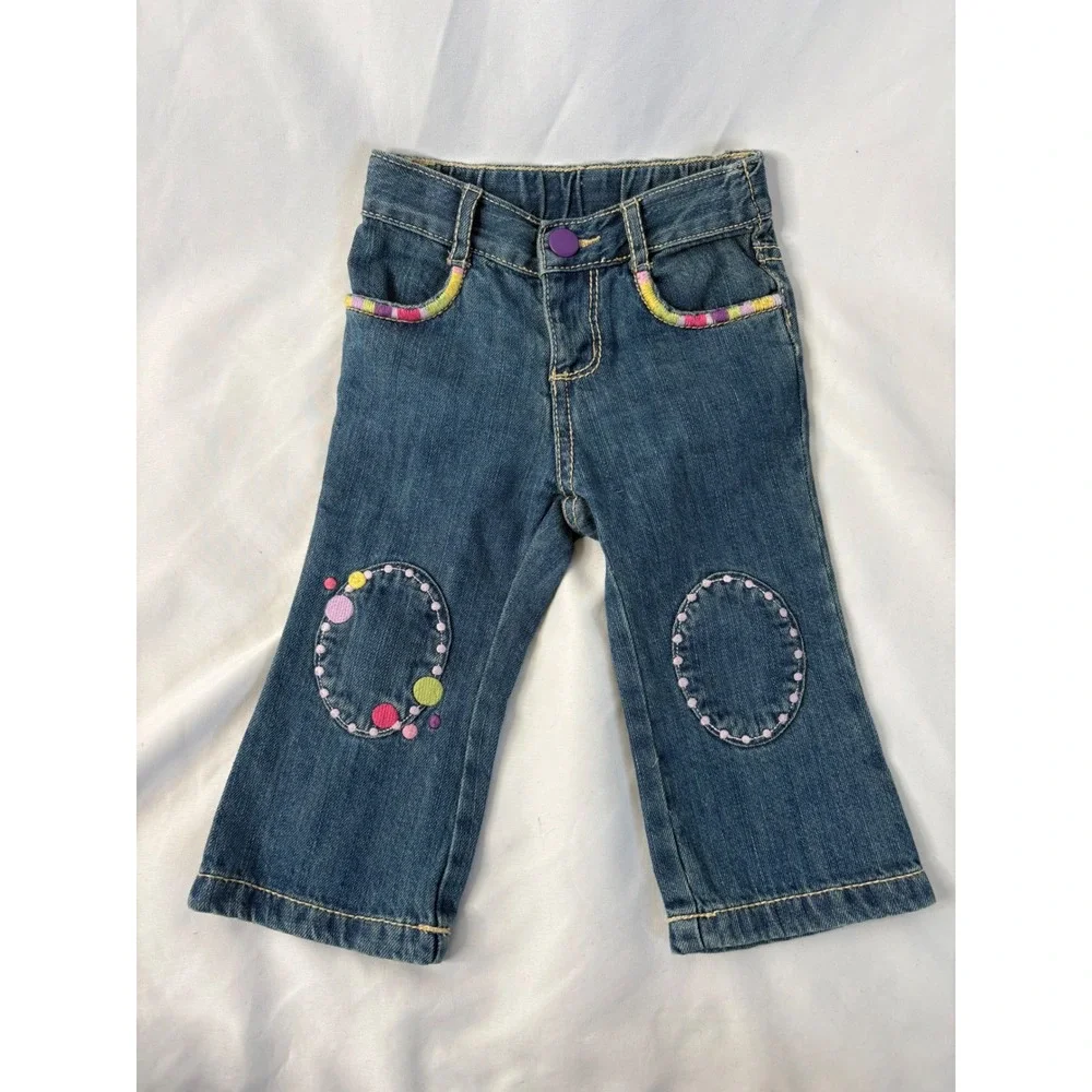 Gymboree Baby 6-12 month Bubblegum Embroidered‎ Polka Dot Denim Jeans Blue 2013